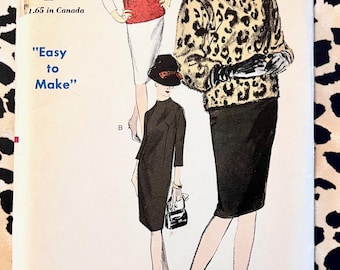 Vintage 1960's Women's Dress, Overblouse Pattern - Vogue 6028 - Size 14 (Bust 34) - Uncut, FF - Fitted, Jewel Neck, Blouse Suitable for Fur