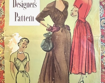 Vintage 1940's Women's Dress Sewing Pattern - Simplicity 8028 - Size 14 (Bust 32) - Designer Pattern - ORIGINAL - Free Shipping
