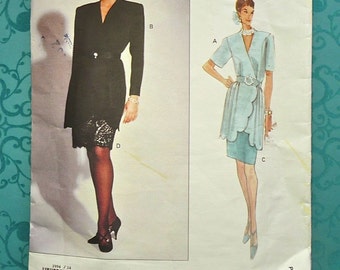 Vintage 1990s Albert Nipon Women's Scallop Edge Blouse or Dress and Skirt Pattern  - Vogue 2994