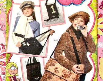Vintage 2000's Child's Hats, Purses, iPod Case, Scarf, Arm Warmers Sewing Pattern - Simplicity 4073 - Uncut, FF - Lizzie McGuire - All Sizes