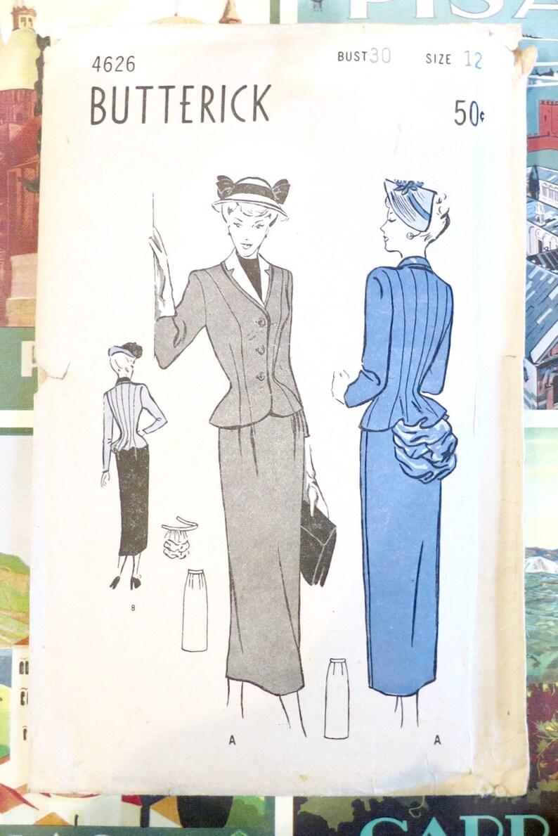 Vintage 1940s Womens Suit Pattern with Detachable Bustle Butterick 4626 image 1