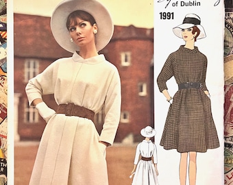 Vintage 1960's Vogue Couturier Design Sybil Connolly Women's Dress Pattern - Vogue 1991 - Size 12 (bust 34) - Uncut, Original -Free Shipping