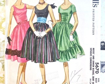 McCalls 5670 -Vintage 1960s Womens Two Piece Dress Pattern with Cummerbund