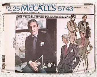 Vintage 1970s John Weitz Mens Jacket Pattern - McCall's 5743 - Size 40