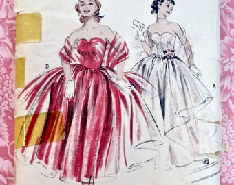 Vintage 1950s Womens Strapless Evening Gown Pattern - Butterick 6718