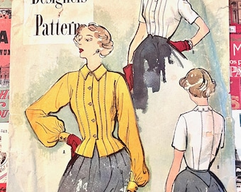 Vintage 1940's Women's Blouse Sewing Pattern - Simplicity 8054 - Size 12 (Bust 30) - Cut, Complete - Designer's Pattern - Pintucks, Fitted