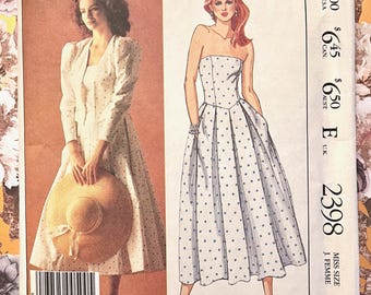 Vintage 1980&#39;s Laura Ashley Women&#39;s Strapless Dress and Jacket Sewing Pattern - McCall&#39;s 2398 - Size 10. (Bust 32 1/2) - Cut, Complete