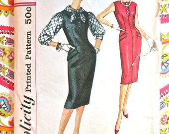 Vintage 1950s Womens Dress Sewing Pattern with Jumper and Blouse - Simplicity 3111 - Size 16 (Bust 36) - Cut, Complete - Fitted, Sheath