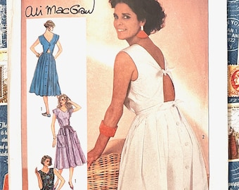 Patrón de vestido o vestido de verano vintage de mujer de los años 80 de Ali MacGraw - Simplicity 6844 - Talla 16 (busto 38) - Corte y finalización