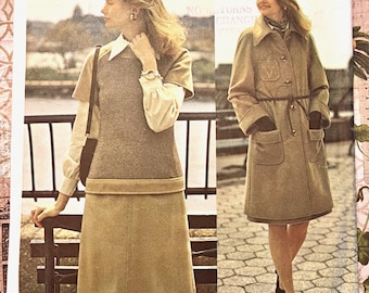 Vintage 1970's Valentino Women's Trench Coat, Pants, Blouse, Skirt Pattern - Vogue 2759 - Size 12 (Bust 34) - Cut, Complete - Couturier