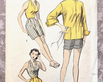 1950s Halter Top, Beach Jacket & Shorts Sewing Pattern - Advance 6105 Size 12
