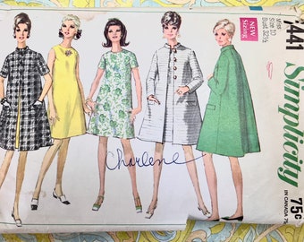 Simplicity 7441 - Vintage 1960s Women's Dress and Coat Pattern - Size 10, Bust 32