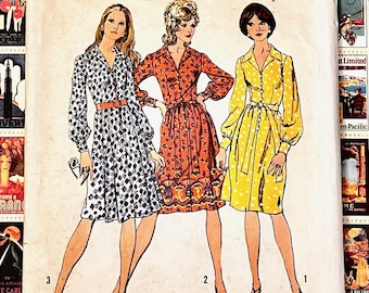 Vintage 1970's Women's Shirt Dress Sewing Pattern - Simplicity 9807 - Size 18 (bust 40) - Cut, Complete - Long Sleeve, Flared Skirt