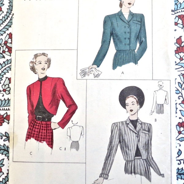 Vintage 1940s Womens Cropped and Bolero Jackets Pattern - Vogue 6017