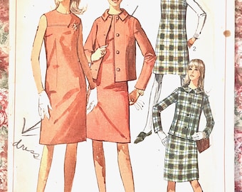 Vintage 1960's Women's Dress, Jumper, and Jacket Pattern - Simplicity 7236 - Size 14 (Bust 34) - Cut and Complete