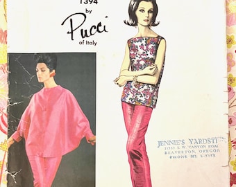 Vintage 1960's ORIGINAL  Pucci for Women's Blouse, Jacket and Pants Pattern - Vogue 1394 - Size 14 (Bust 34) - Cut, Complete - Free Shipping