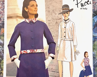 Vintage 1970's Pucci of Italy Women's Suit, Blouse Sewing Pattern - Vogue 1960 - Size 10 (Bust 32 1/2) - Uncut, FF - Couturier Design - Rare