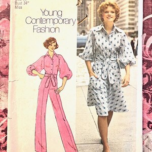 Vintage 1970&#39;s Women&#39;s Blouse, Bias Skirt, Pants Sewing Pattern - Simplicity 7257 - Size 12 (bust 34) - Cut, Complete - Button Front, Flared