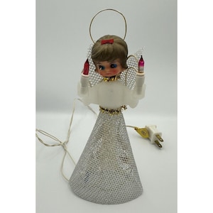 Vintage Christmas Angel Tree Topper Silver  Dress & Flocked White Body Tested
