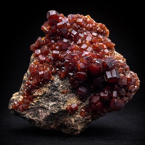 Vanadinite on Matrix from Mibladen, Morocco – Sharp Red Crystal Cluster