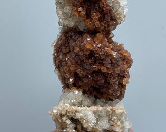 Moroccan Aragonite Rosette Cluster – Rare Natural Crystal Bouquet in Red and White Tones | Collector&#39;s Mineral Art