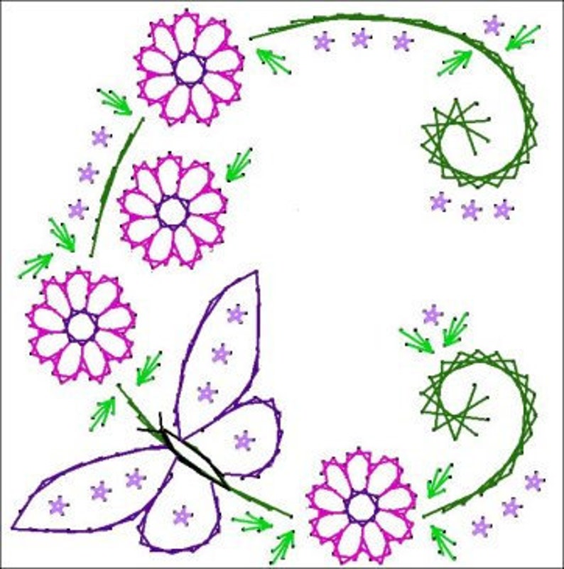 Floral Butterfly Circle Paper Embroidery Pattern for Greeting Etsy