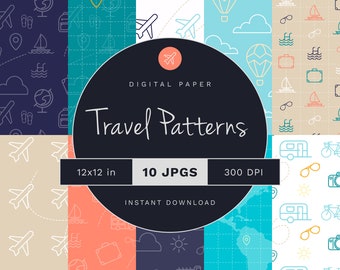 Travel Scrapbook Paper Pack | Vacation Patterns (12x12 in, JPEG) (Digital Download)