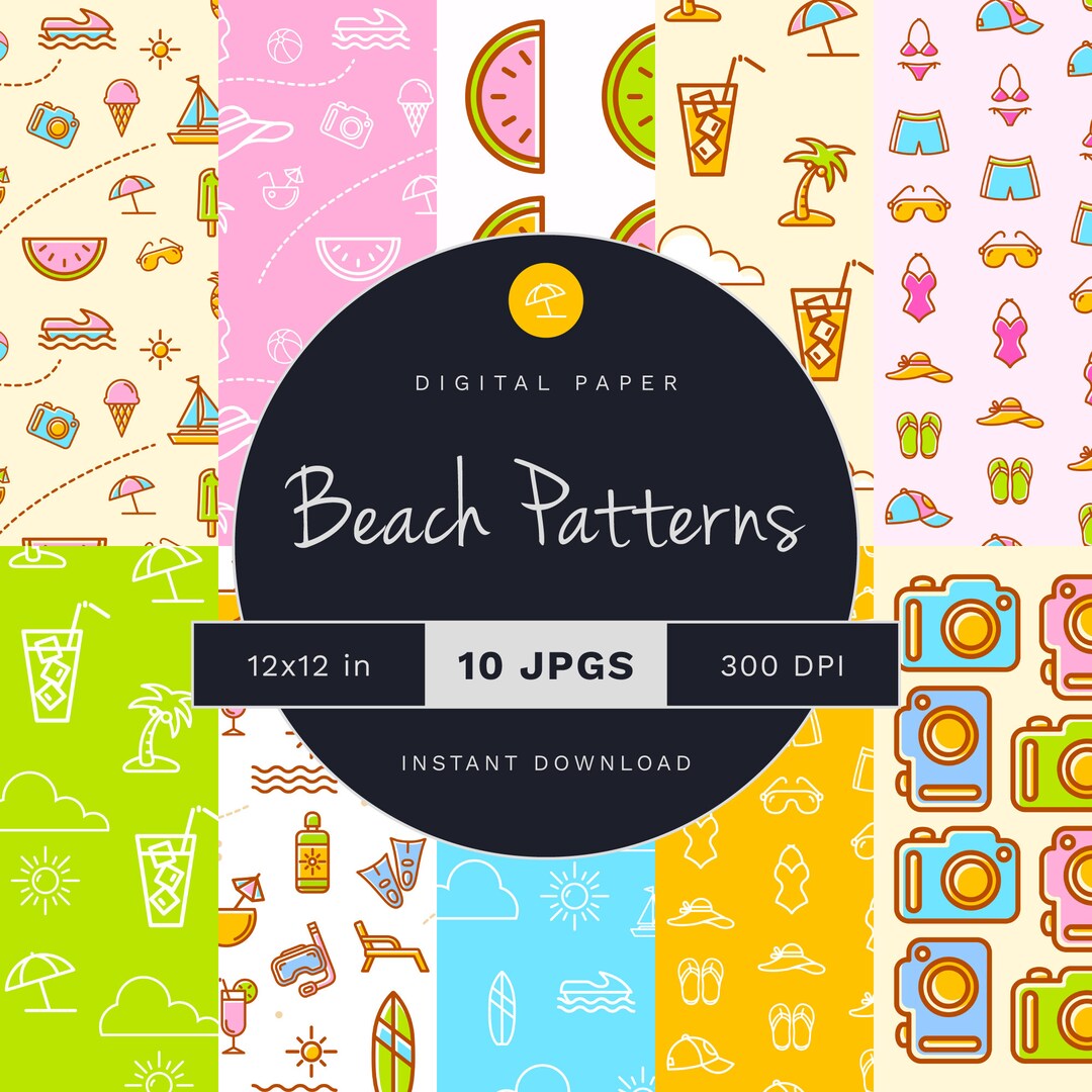Beach Scrapbook Paper Pack | Summer Patterns (12x12 In, JPEG) (digital ...