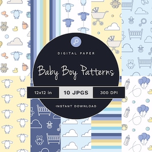 Baby Boy Patterns | It's a Boy | Digital Paper Pack | Digital Scrapbooking Paper | Instant Download for Personal and Commercial Use.