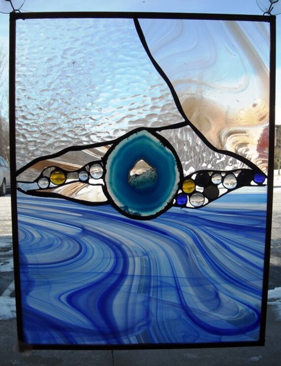 Items similar to Zen Stained Glass Panel with Agate on Etsy