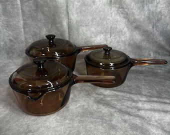 Vintage Visions France 6 Pc Pot Pan Lids 1 1.5 And V-1-B Amber
