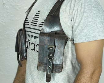 Genuine Leather Crossbody Bag, Phone Holster, Men/Women