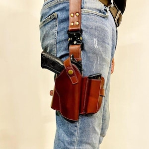 Leather Thigh Holster: Tactical 9mm 1911 Drop Leg Gun holster image 1