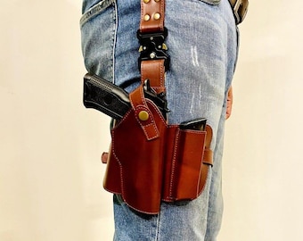 Leather Thigh Holster: Tactical 9mm 1911  Drop Leg Gun holster