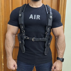 Shoulder Holster For  1911  9mm Double Shoulder Gun Holster, Leather Shoulder Holster Rig, Adjustable Cross Draw Holster, Ammo Loop Harness
