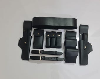 Punisher Leather Utility Belt with Pouch: War Zone Style gun belt  holster