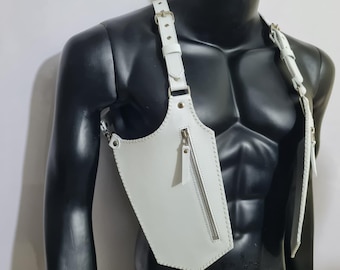 Genuine Leather Shoulder Harness Pouch: Adjustable Travel Bag, Cosplay Prop, Zippered Storage