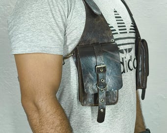 Genuine Leather Holster Bag - Tan Shoulder Festival Bag