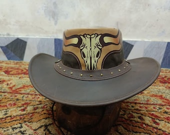 Handmade Cowhide Cowboy Hat: Genuine Leather, Adjustable Strap