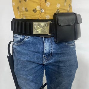 Book of Boba Fett Armor Costume Belt Holster with 2 Pouches | Boba Fett ROTJ ammo inspired belt | The Mandalorian Props Cosplay Leather Belt