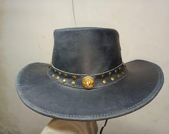 Handmade Cowhide Cowboy Hat: Genuine Leather, Adjustable Strap