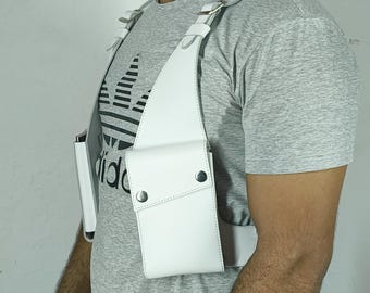 Genuine Leather Shoulder Wallet, Security Money Body Belt - Anti-Theft, Festival Bag, Burning Man Holster, Leather Harness Bag