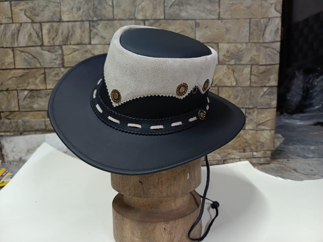 Cappello Western Cowboy In Pelle Di Mucca Vera &ndash; Fatto A Mano, Multicolore, Stile Rodeo