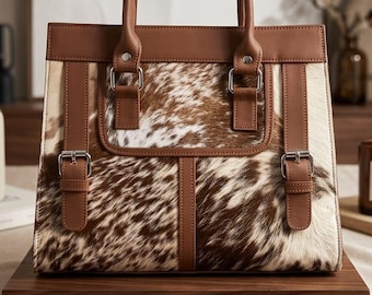 Handmade Hair On Cowhide Leather Tote Bag | Genuine Cowhide Handbag | Western Shoulder Purse