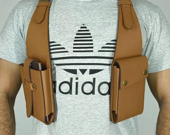 Genuine Leather Shoulder Wallet, Security Money Body Belt - Anti-Theft, Festival Bag, Burning Man Holster, Leather Harness Bag