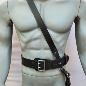 Sam Browne Belt With Crossover Shoulder Strap - Genuine Leather British Military