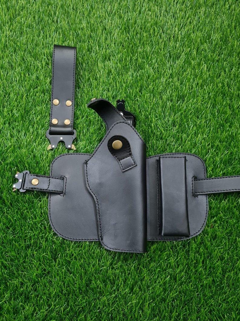 Leather Thigh Holster: Tactical 9mm 1911 Drop Leg Gun holster image 15