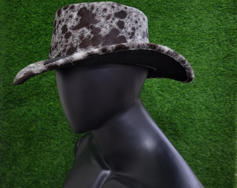 Sombrero de vaquero de piel de vaca hecho a mano: cuero genuino, correa ajustable