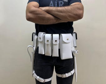 Punisher Leather Utility Belt with Pouch: War Zone Style gun belt  holster