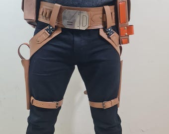 Leather Axe Woves Mandalorian Season 3 Inspired Costume Belt with Double holster 2 pouches